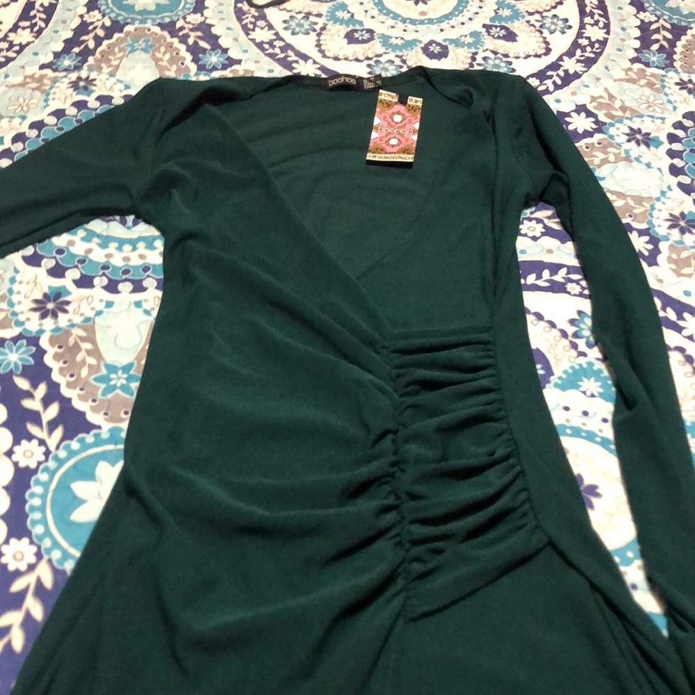 Emerald green dress ankle length split leg